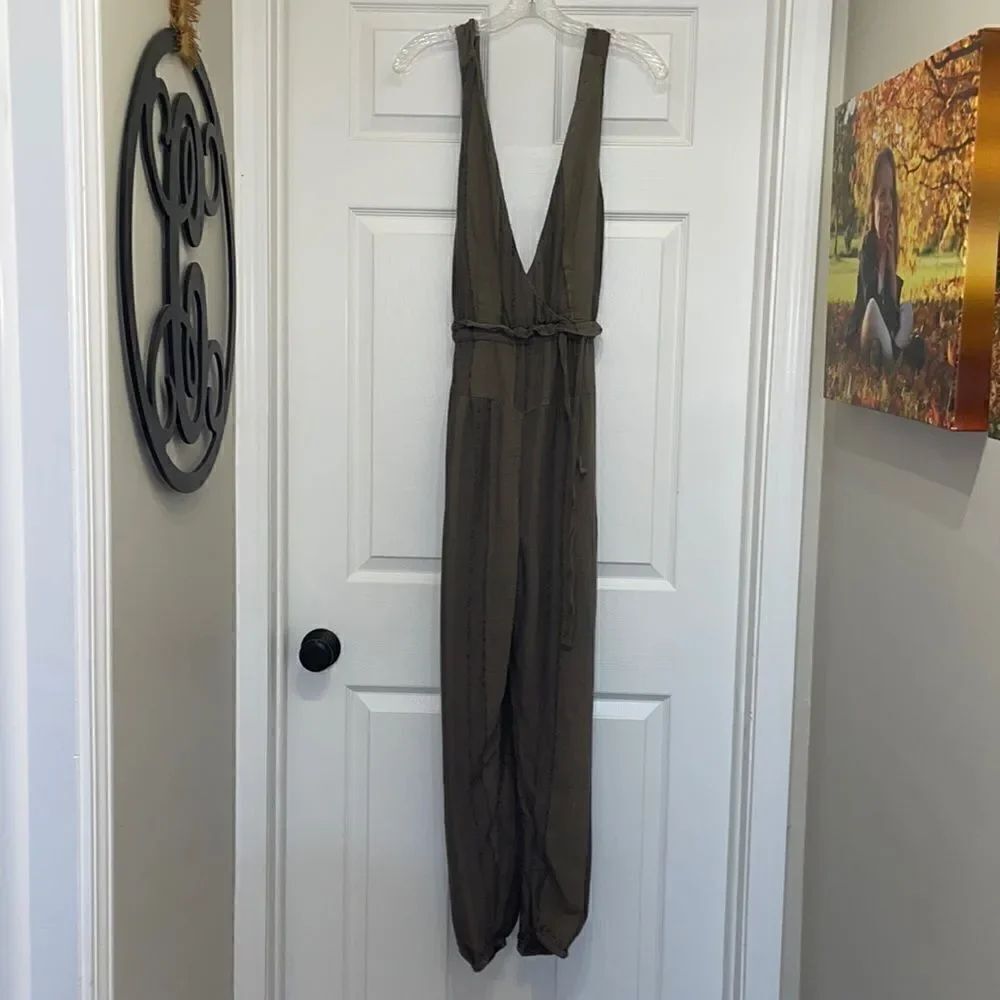 Free People Olive Green Criss Cross Jumpsuit